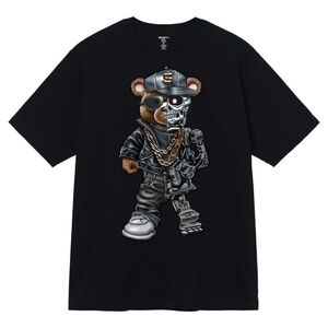 Black Graphic T-Shirt with Bear Design